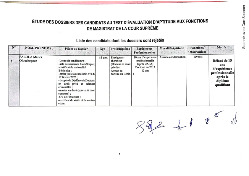 Liste des rejets 1 001