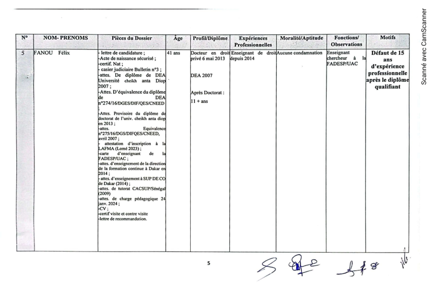 Liste des rejets 1 005